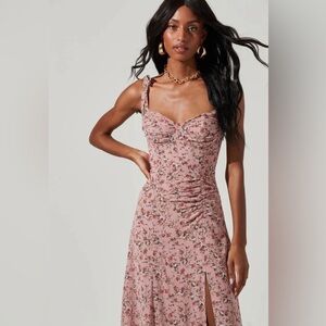 Astr Milkmaid Mauve Midi Dress